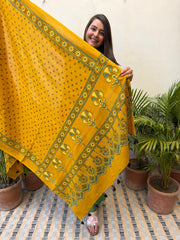 Leaf Green solid Suit set with Ajrakh Duppata