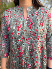 Pastel blue floral Pintucks top