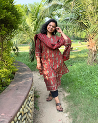 Rust ambi printed kurta duppata set