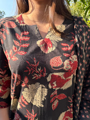 Black Floral Suit Set close up by MySanskritam