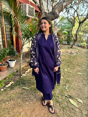 Royal Bule woollen suit set with embroidered stole