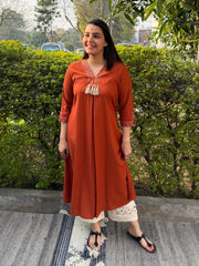 Rust Bloom Tassel A-line Kurta by Sanskritam