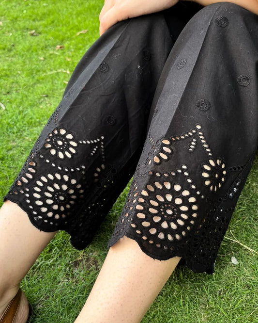 Black Chikan Palazzo (Length 39 inches)