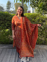 Rust Floral Full Suit Set by Sanskritam