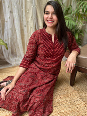 Maroon Ambi Ajrakh Yoke Kurta