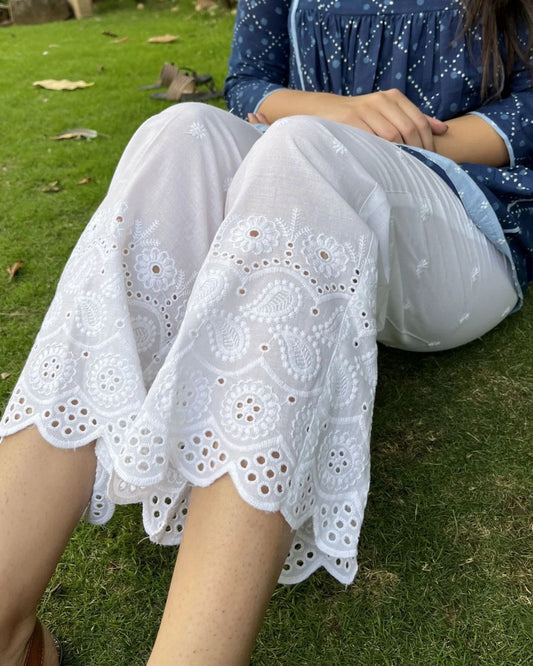 White Chikan Palazzo (Length 39 inches)