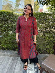 Maroon Kali Ajrakh Kurta by MySanskritam