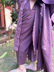 Purple embroidered Woollen full suit set