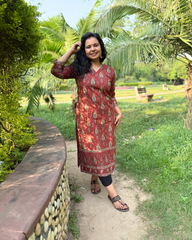 Rust ambi printed kurta duppata set