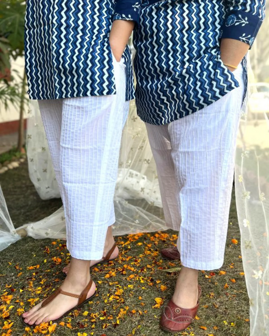 White Cotton Pintucks Pants (38 inches)