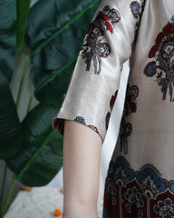 Beige Indigo Floral Modal Silk Kurti