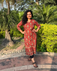 Rust ambi printed kurta duppata set