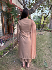 Soft brown embroidered woollen suit set