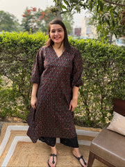Black sanganeri print A-line kurta