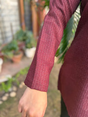 Burgundy self design woollen short kurti