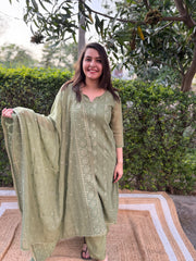 Mehendi green Lucknowi full suit set