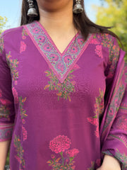 Wine Floral Aline Suit Set Close up by Sanskritam