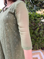 Mehendi green Lucknowi full suit set