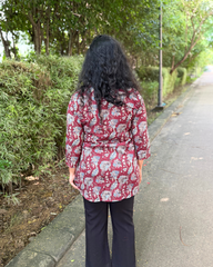 Wine floral Sanganeri pintucks top