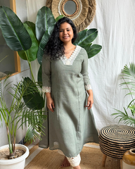 Olive Green Lacework A-line Kurta