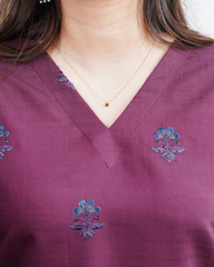 Wine embroidered kurta