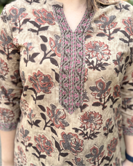 Brown orange flower kurta