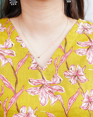 Neon green floral handblock kurti