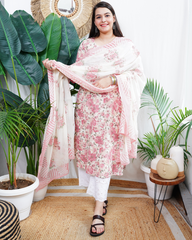 Pink floral kurta duppata set