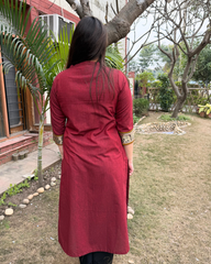 Maroon south cotton elephant border kurta
