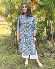 Blue floral handblock kurta