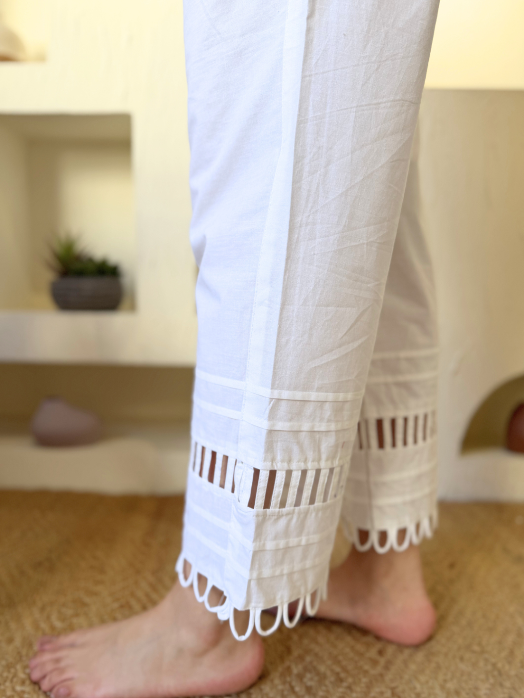 White Lacework Palazzo from the side by Sanskritam