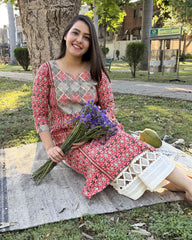 Brick red handblock kurta
