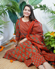 Red Floral Sanganeri aline full suit set
