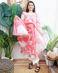 Pink flower kurta duppata set