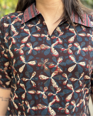 Dark brown overall printed kurta with pocket