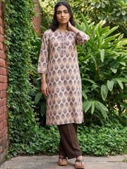 Beige ban neck kurta