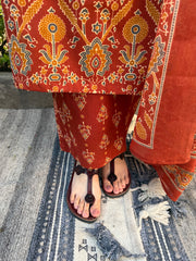 Rust Floral Full Suit Set Pants by Sanskritam