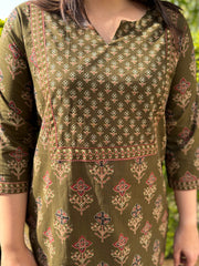 Mehendi green sanganeri yoke kurta