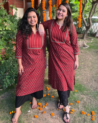 Maroon rose yoke kurta