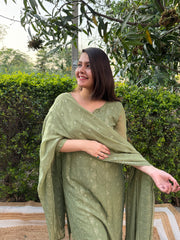 Mehendi green Lucknowi full suit set