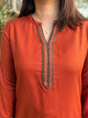 Rust Solid Woollen kurta