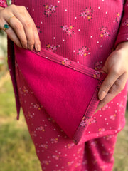 Pink floral fleece woollen fabric kurti top