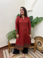 Dark Rust woollen kurta with border