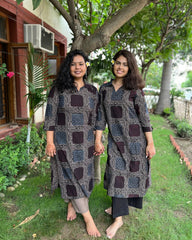 Ajrakh square handblock printed collar kurta