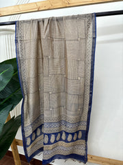 Cream blue checks chanderi duppata