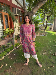 Onion pink floral jaal yoke Kurta