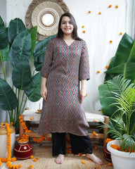Multicolor Zigzag Modal Silk Kurta