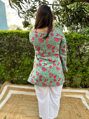 Sea green floral yoke kurti