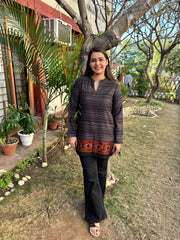 Grey black Kullu border woollen short kurti