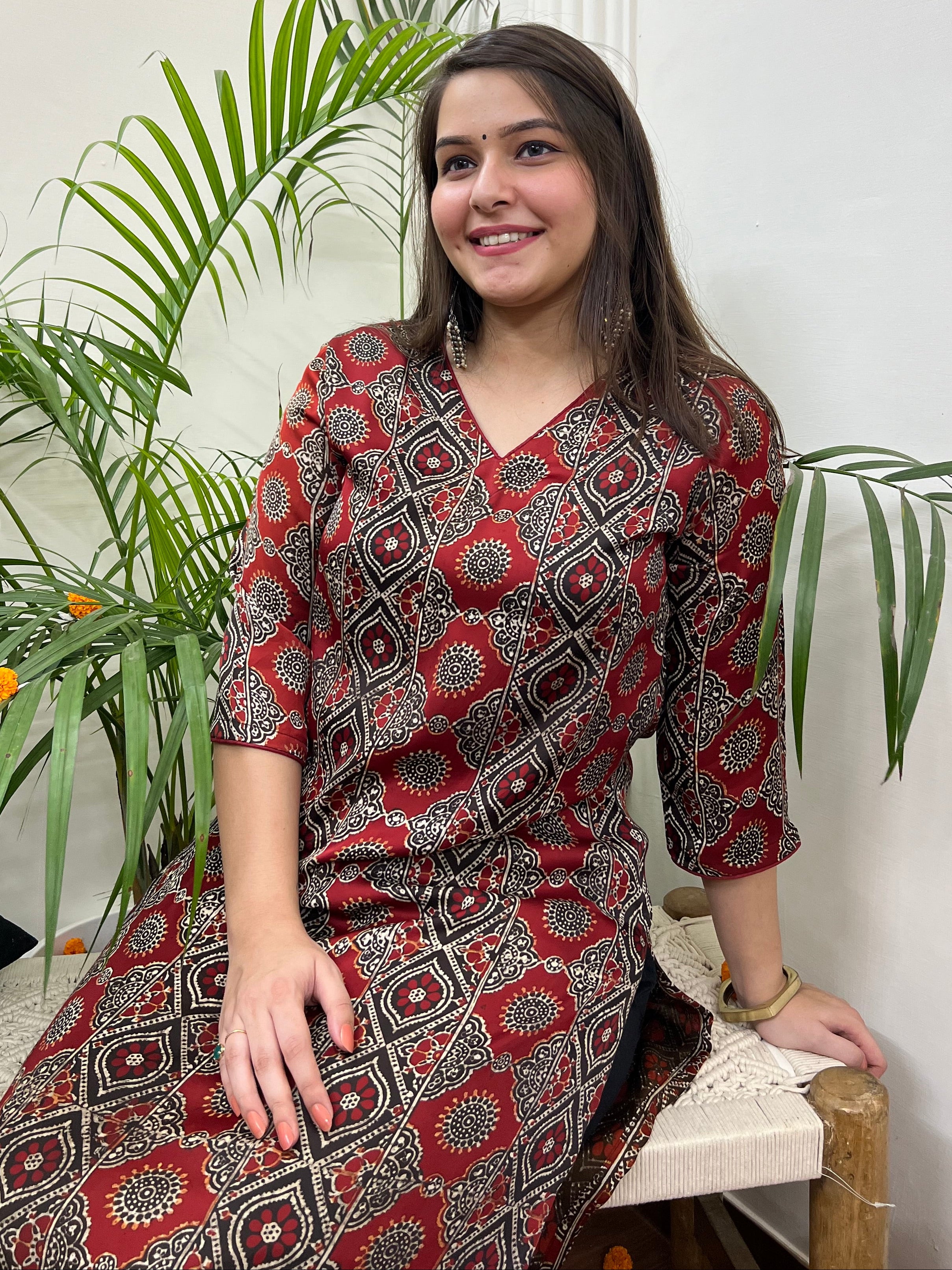 Premium Modal deep maroon long kurta - MYSANSKRITAM